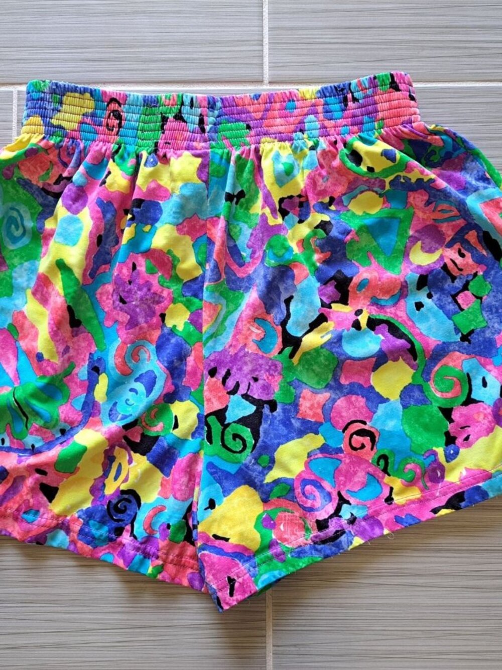 Vintage Colorful Abstract Neon Elastic Waist Shorts M USA Ocean Pacific OP - Picture 8 of 12